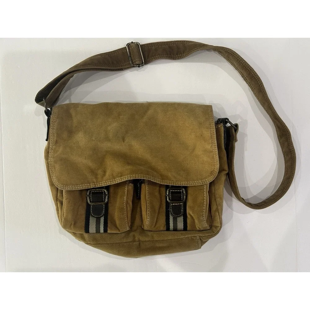 Vintage Y2K Canvas Messenger Bag Brown Boho Crossbody Shoulder Bag Elena Gilbert